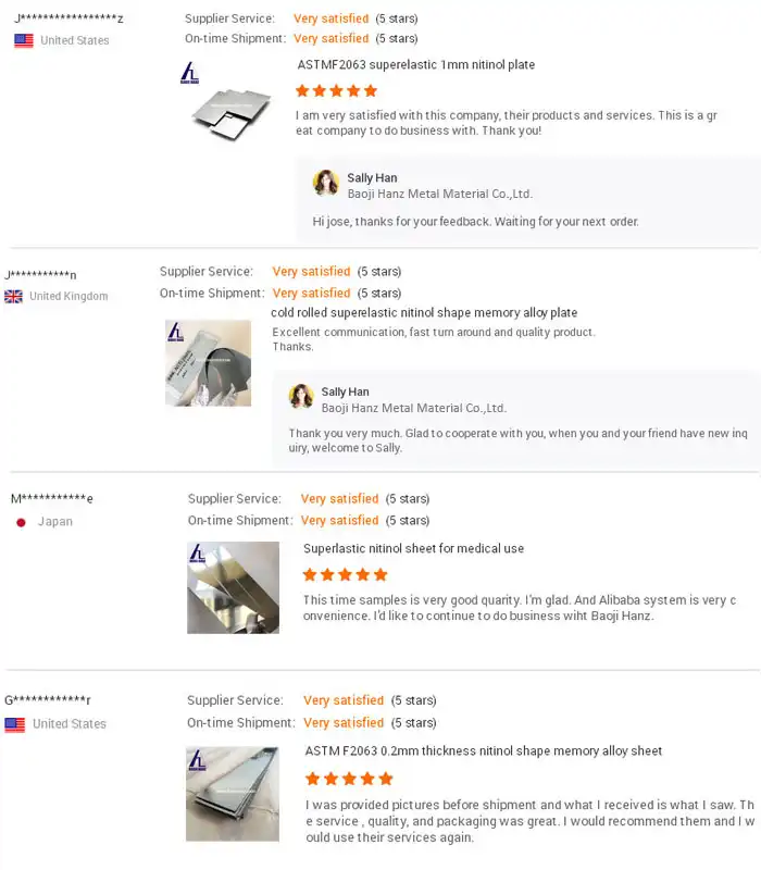 nitinol sheet buyer feedback